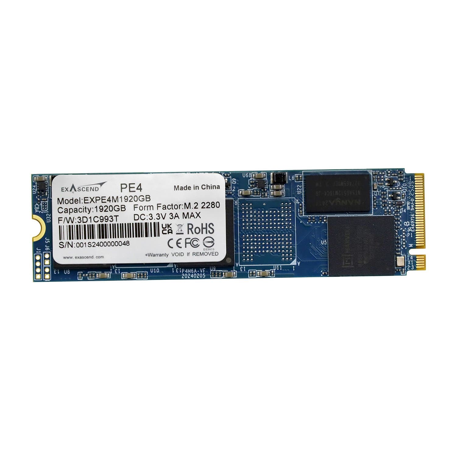 SSD M.2, 1920 GB Exascend PE4, EXPE4M1920GB, NVMe