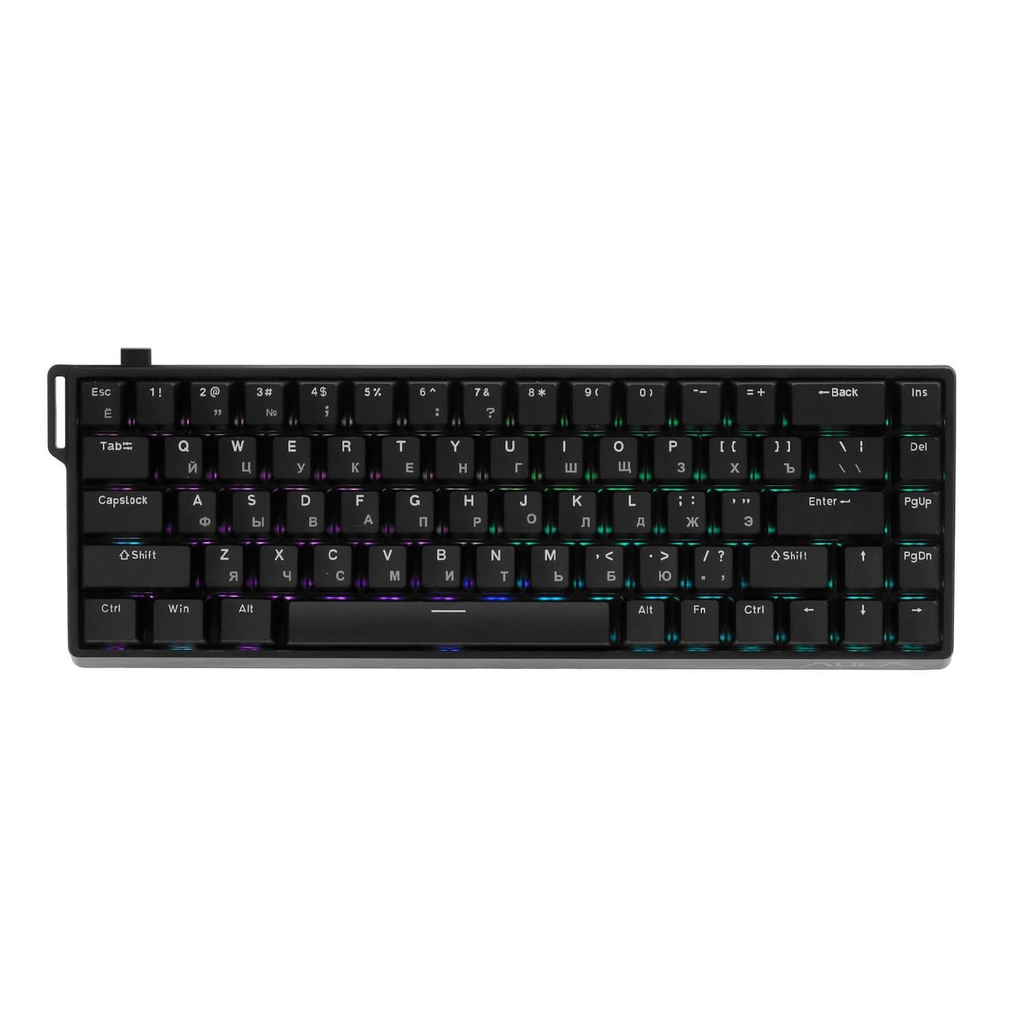 Keyboard  USB  AULA WIN68HE, Magnetic, Gray Wood switch, 68 keys EN/RU, wired, Black+Black Keycaps