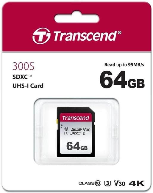 Карта памяти SD 64GB Class 10 U3 Transcend TS64GSDC300S