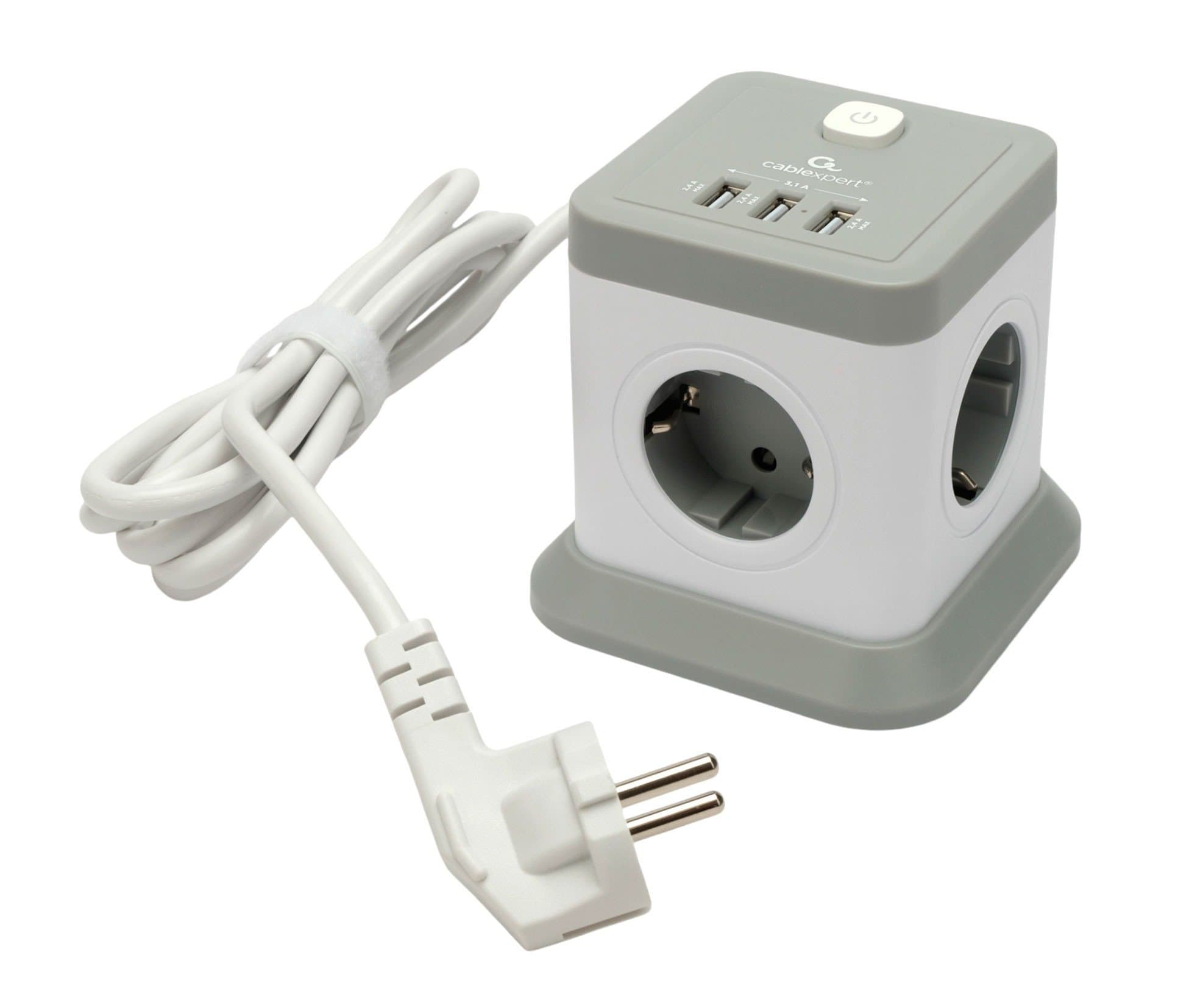 Сетевой фильтр Cablexpert Tower, TWR-4-U3-W-3, 4р, 10А, 3xUSB, 3.1А, 3м, ур.защ. 2+, коробка белый