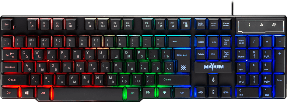 Клавиатура проводная игровая Defender Mayhem GK-360DL, ENG/RUS, USB, RGB подсветка, НОВИНКА!