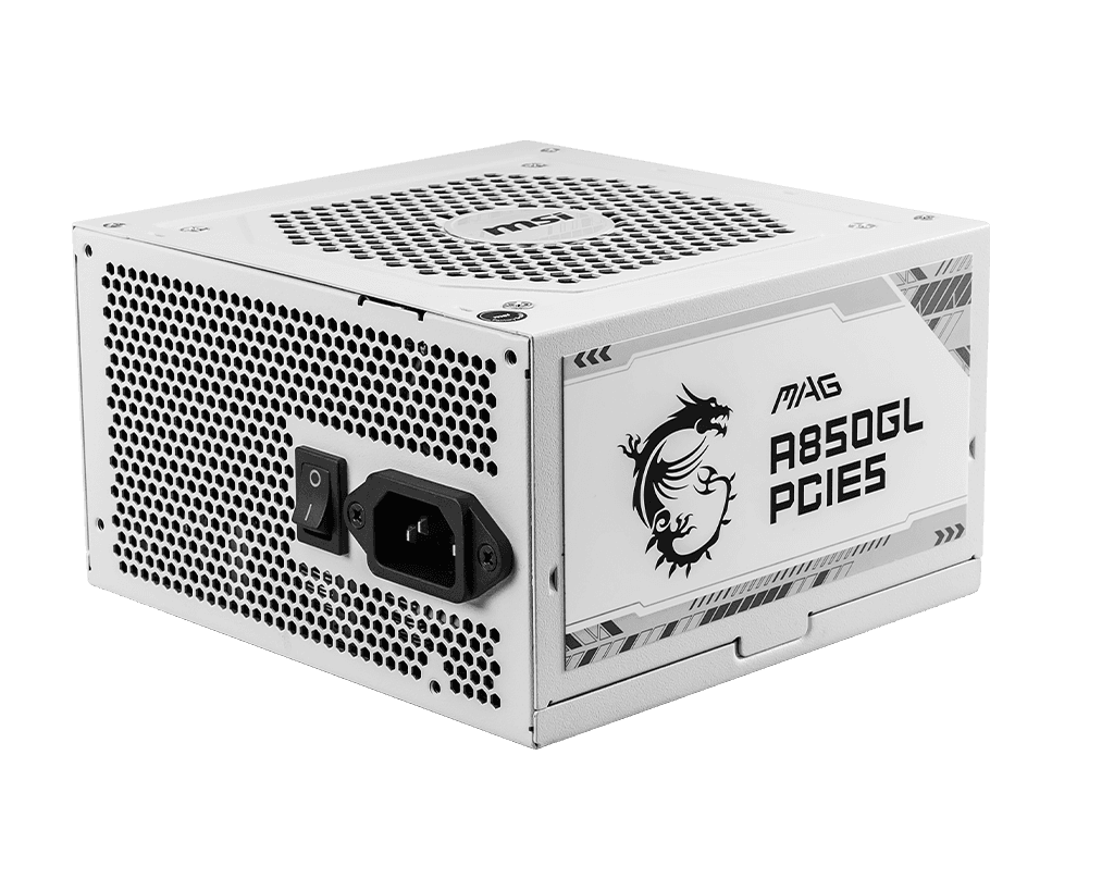 Блок питания MSI  850W, MAG A850GL PCIE5 WHITE, Full Modular, ATX, 80+ GOLD, >90%, Fan 120mm, Белый