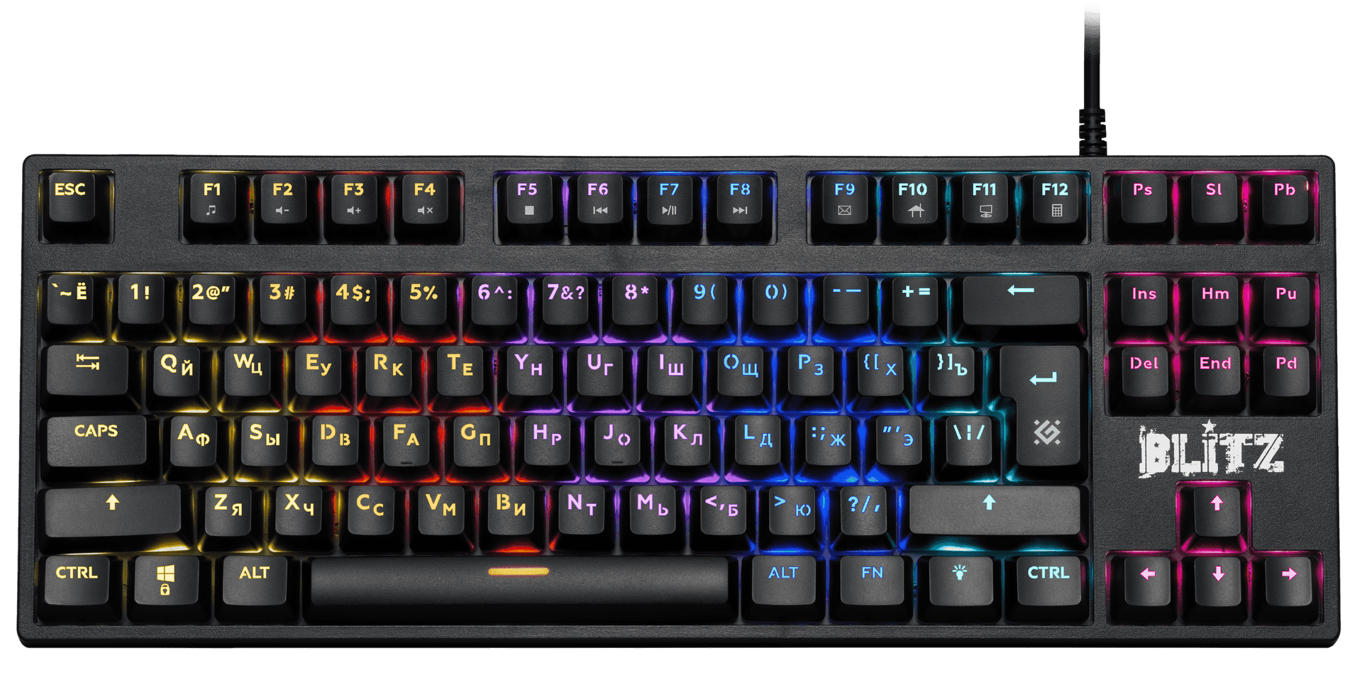 Клавиатура проводная игровая механическая Defender Blitz GK-240L RU,Rainbow (Черный), USB, ENG/RU, Н