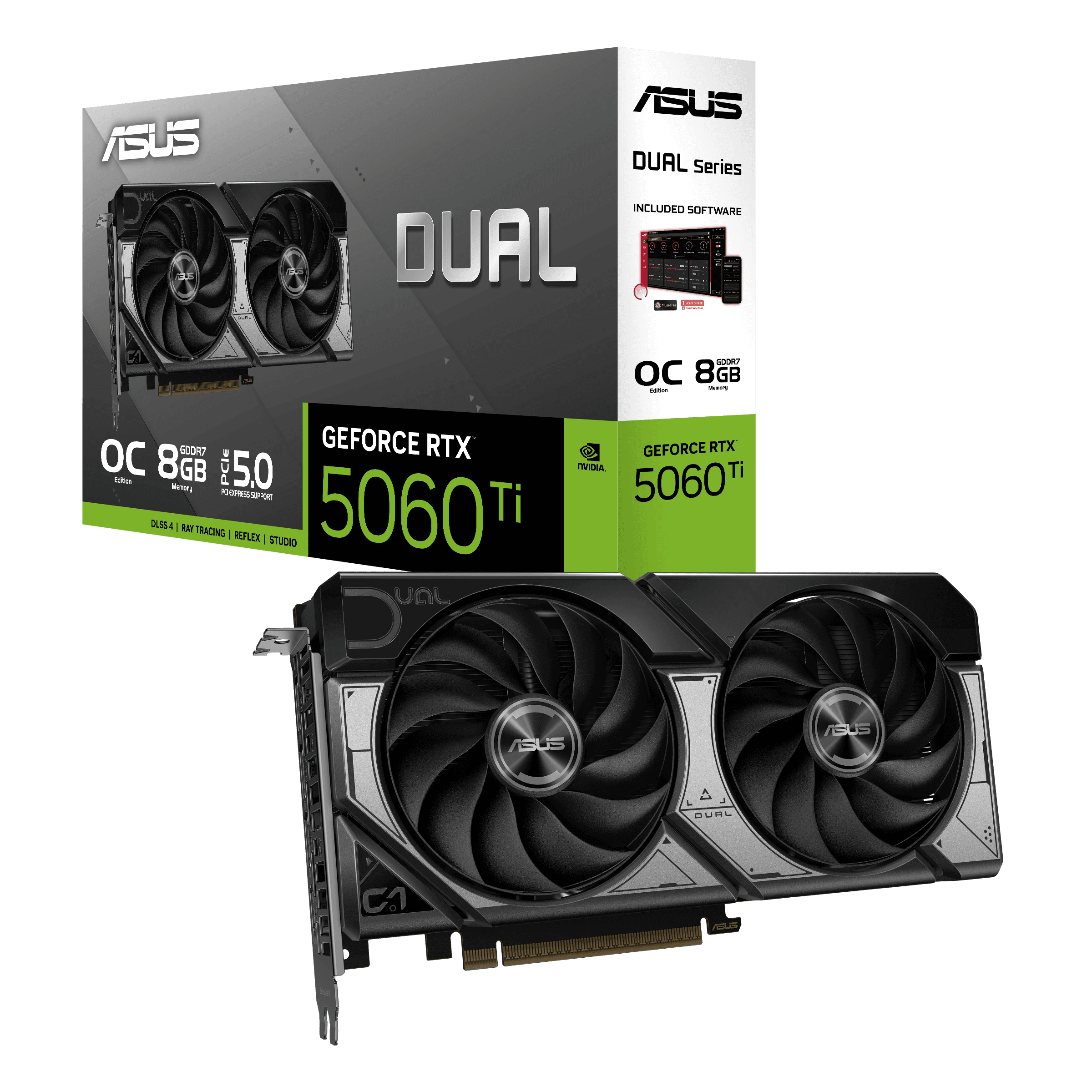 Видеокарта ASUS GeForce RTX 5060 Ti  8Gb, DUAL OC GDDR7 128-bit 1xHDMI 3xDP DUAL-RTX5060TI-O8G