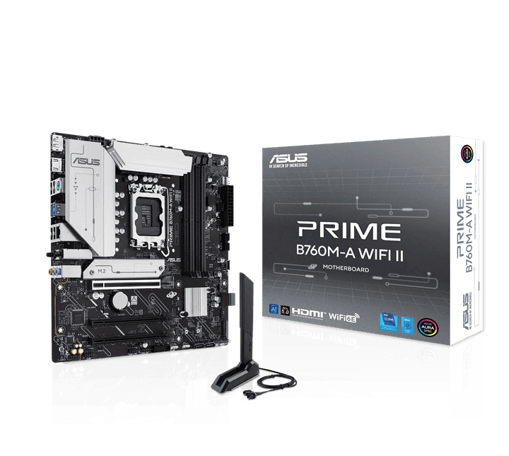 Материнская плата ASUS PRIME B760M-A WIFI II, LGA1700 4xDDR5 4xSATA3 2xM.2 RAID 1xHDMI 1xDP mATX