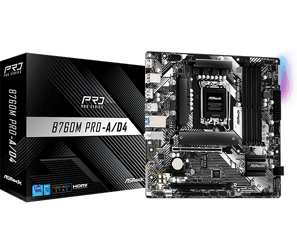 Материнская плата ASRock B760M PRO-A/D4 LGA1700 4xDDR4 4xSATA RAID 2xM.2 Type-C HDMI DP mATX