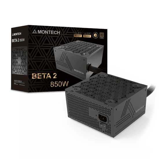 Блок питания Montech  850W, BETA 2 850W, Non Modular, ATX, 80+ BRONZE, КПД 90%, Fan 120mm, Черный