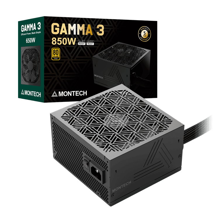 Блок питания Montech  850W, GAMMA 3 850W, Non Modular, ATX, 80+ GOLD, КПД 92%, Fan 135mm, Черный