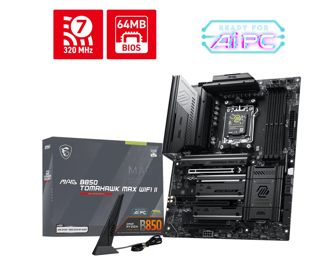 Материнская плата MSI MAG B850 TOMAHAWK MAX WIFI II AM5 4xDDR5 4xSATA3 4xM.2 RAID 1xHDMI ATX