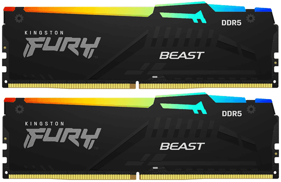 Оперативная память  32GB Kit (2x16) DDR5 5200MHz Kingston FURY Beast Black RGB CL40 KF552C40BBAK2-32