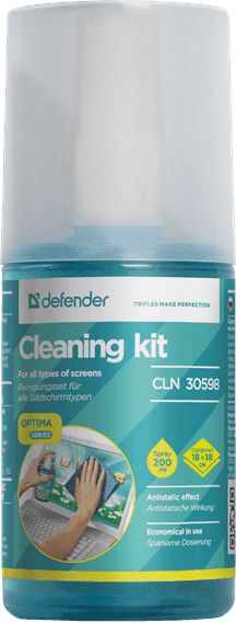 Очищающий комплекс для экранов Defender CLN 30598 Optima 200мл+микрофибра