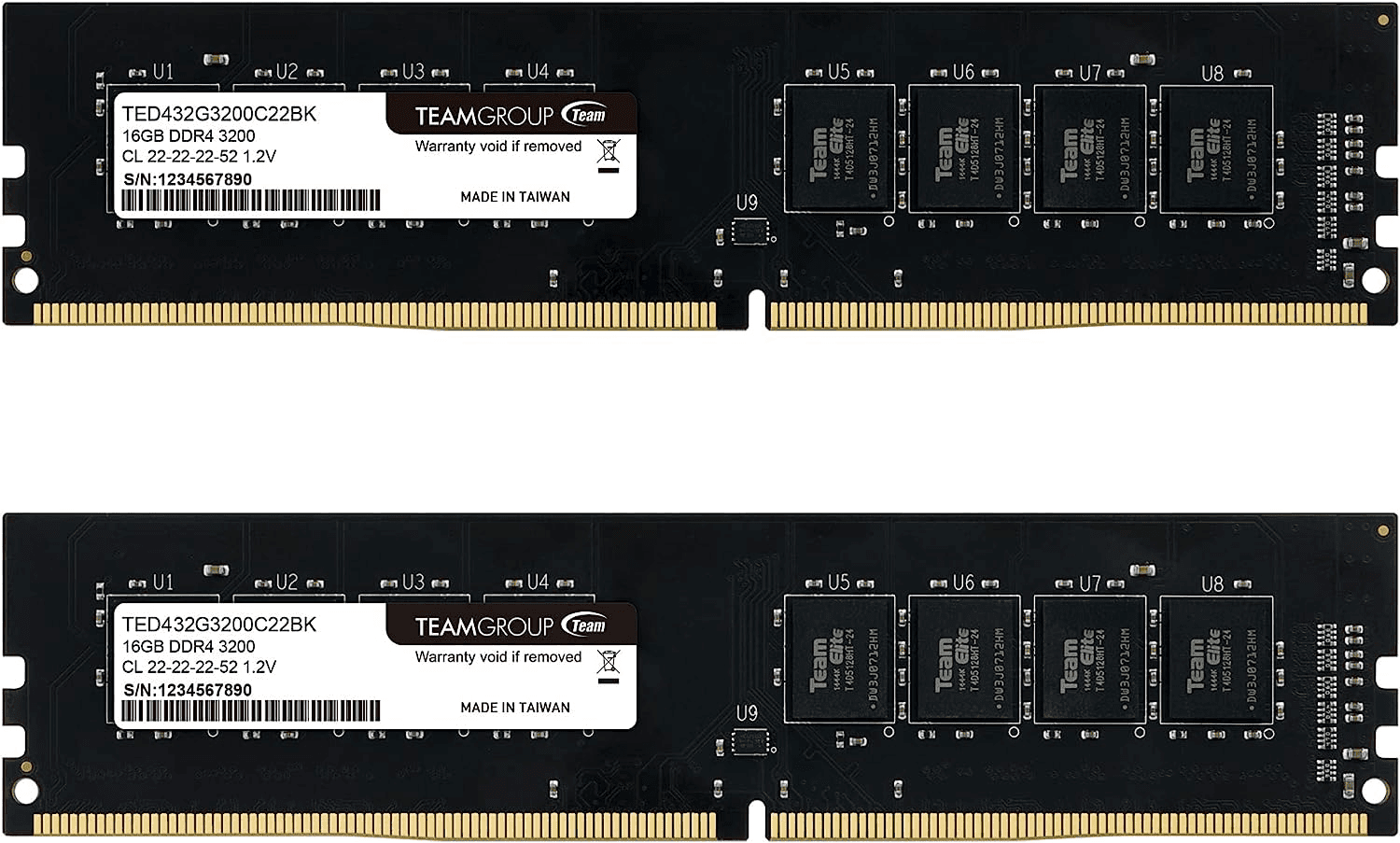 Оперативная память 32Gb Kit (2x16Gb) 3200MHz DDR4 Team Group ELITE CL22 TED432G3200C22DC01