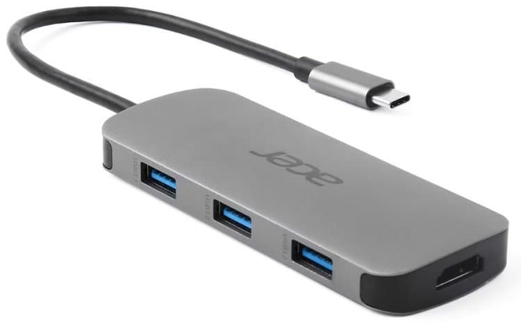 Док-станция Acer 7in1 Type C dongle: 1 x typeC, 1 x HDMI 4K60, 3 x USB3.2, 1 x SD/TF, 1 x PD, Gray